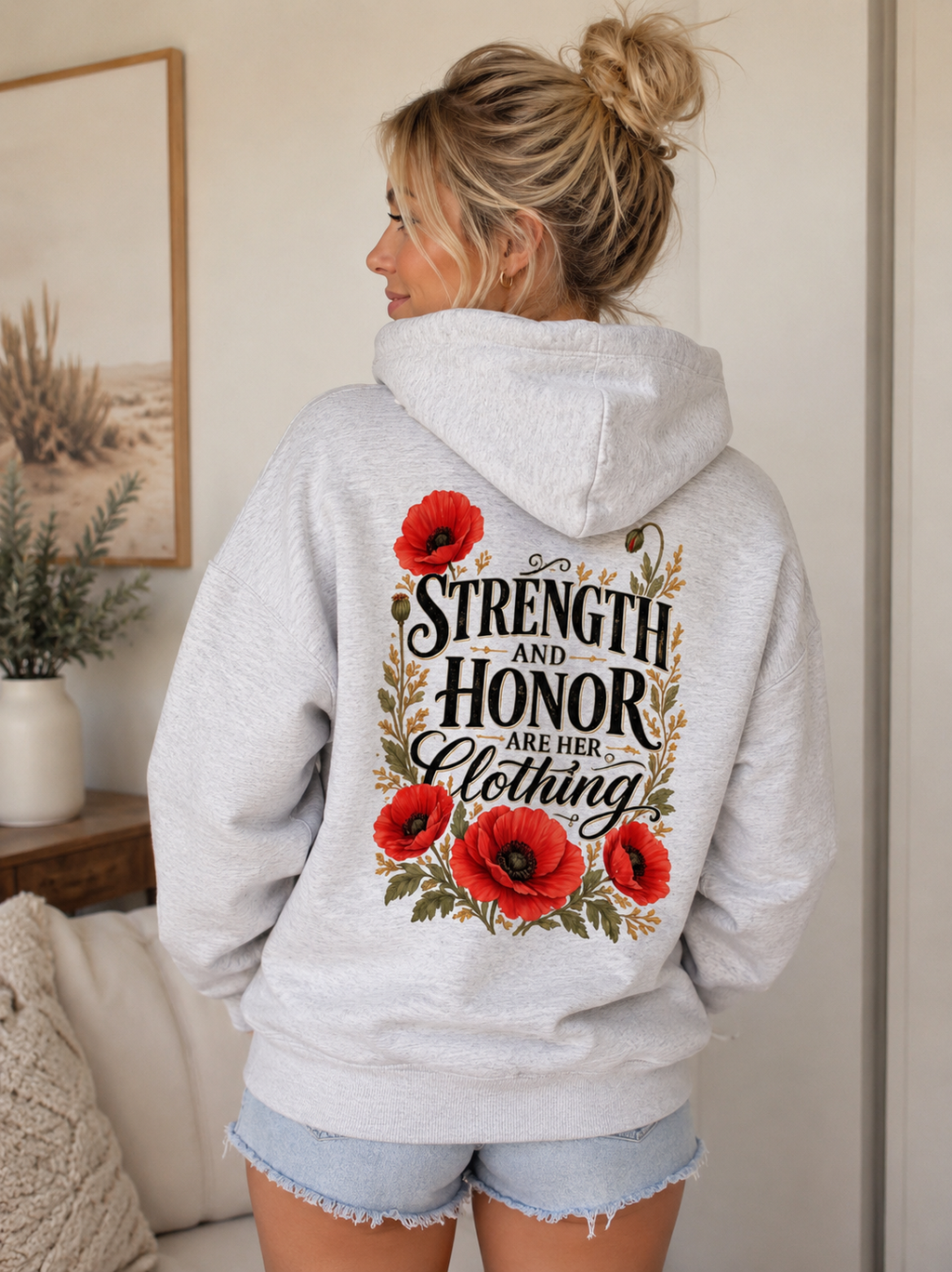 Strength and Honor Are Her Clothing Hoodie with Drawstrings